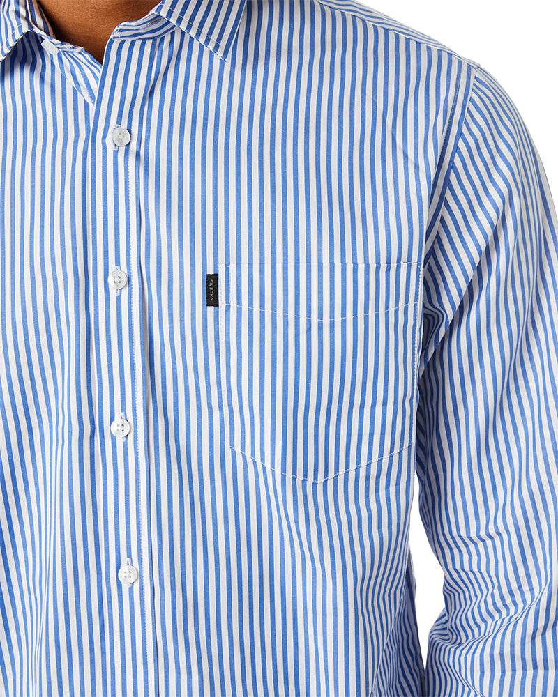 LS Shirt with Single Pocket - Blue/White