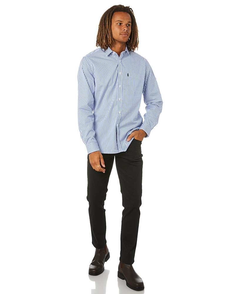 LS Shirt with Single Pocket - Blue/White