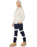 Women's Taped Cotton Cargo Cuffed Pants - Navy