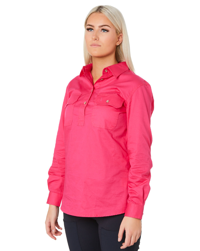 Ladies Closed Front Shirt LS - Pink