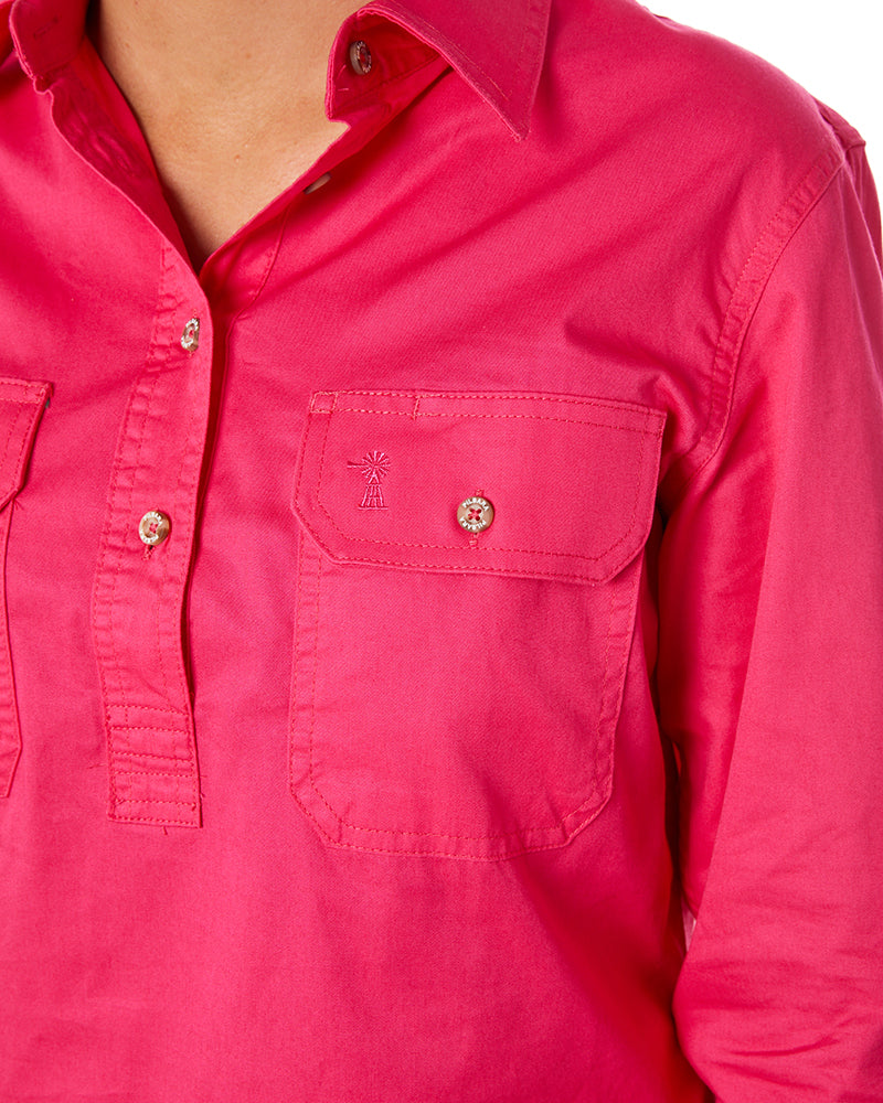 Ladies Closed Front Shirt LS - Pink