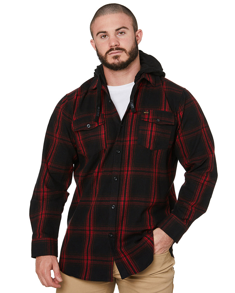 Chester Hooded Flannel Shirt - Red