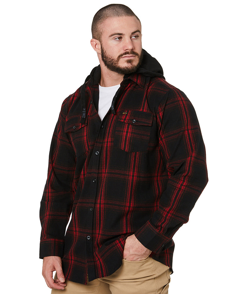 Chester Hooded Flannel Shirt - Red