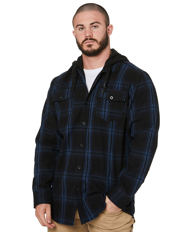 Chester Hooded Flannel Shirt - Blue