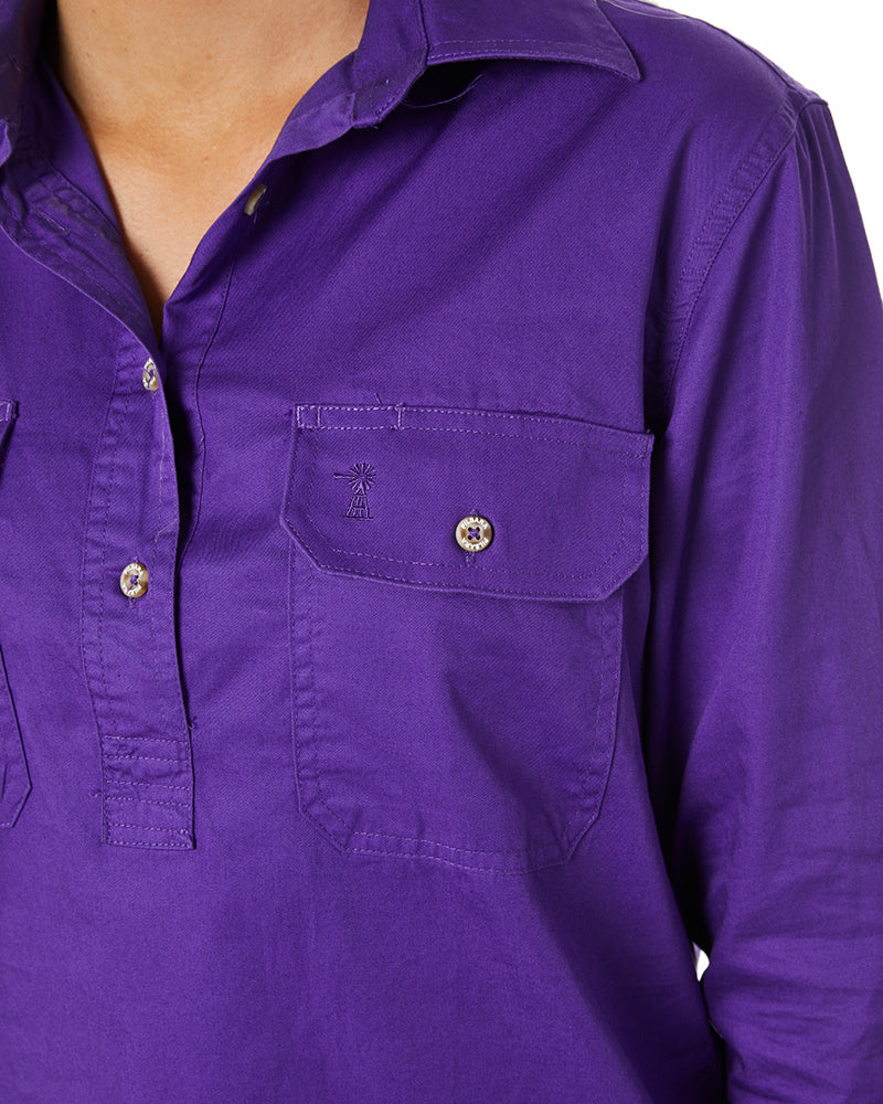 Ladies Closed Front Shirt LS - Purple