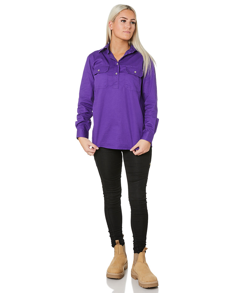 Ladies Closed Front Shirt LS - Purple