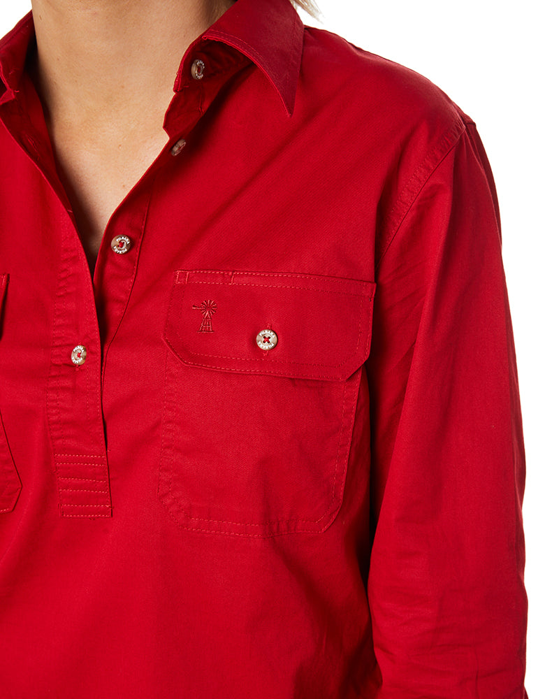 Ladies Closed Front Shirt LS - Red