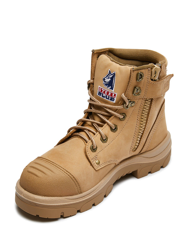 Argyle Lace Up Safety Boot with Zip and Scuff Cap - Sand