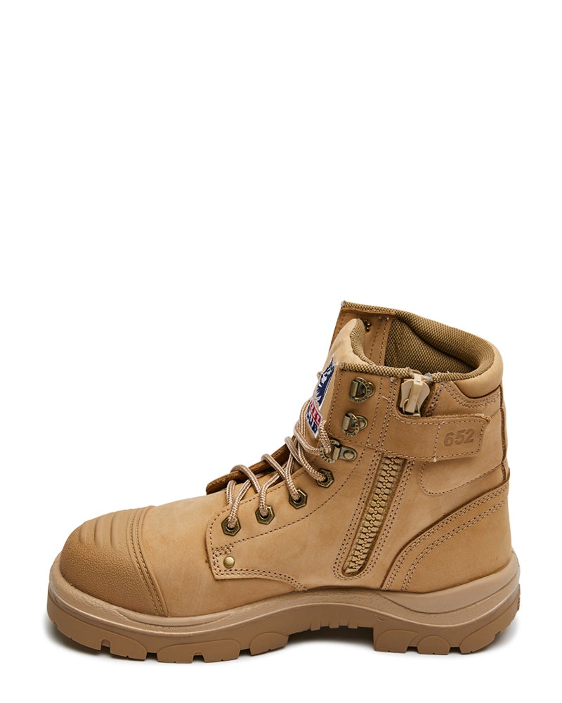 Argyle Lace Up Safety Boot with Zip and Scuff Cap - Sand