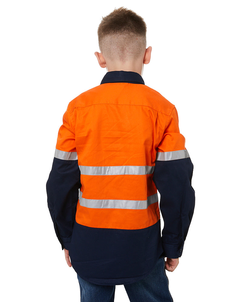 Hi Vis 2 Tone Open Front Kids Shirt - Orange/Navy