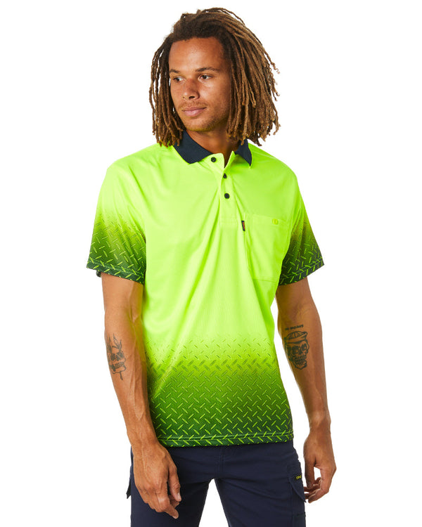 Hi Vis Sublimated Diamond Plate Polo - Yellow/Navy