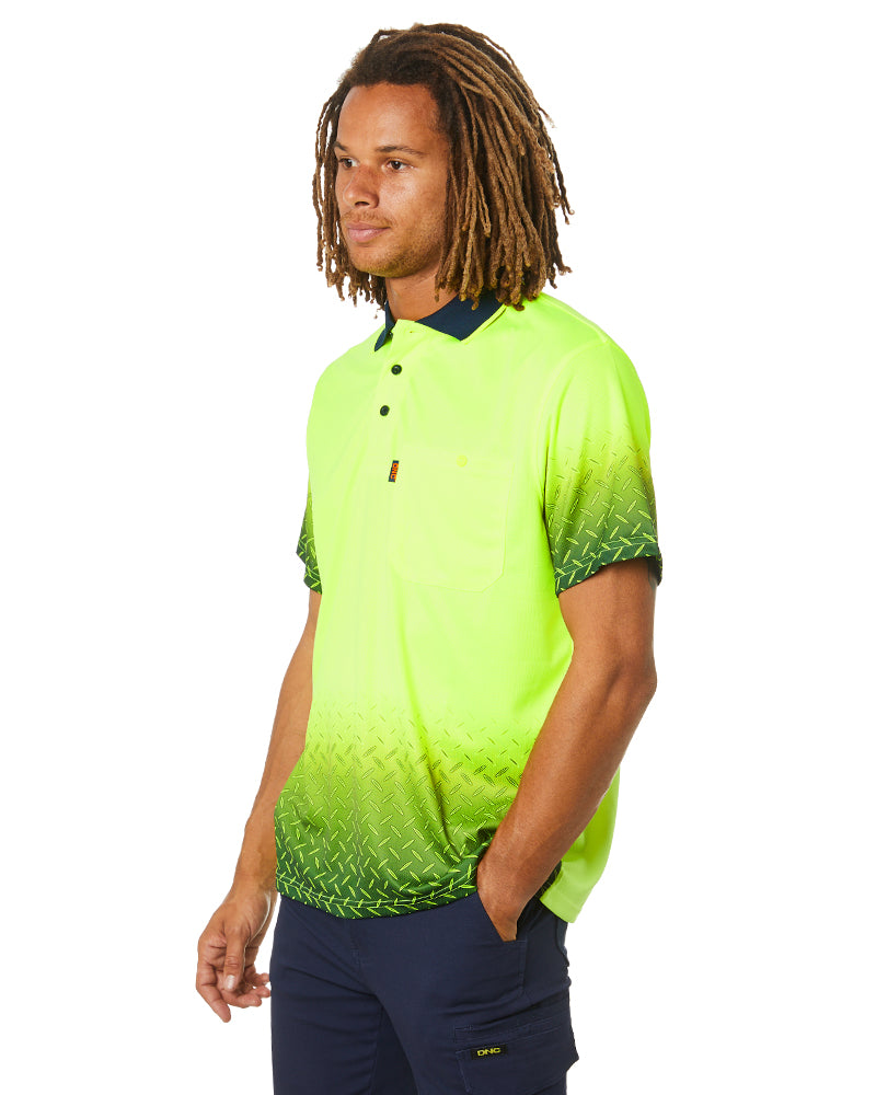 Hi Vis Sublimated Diamond Plate Polo - Yellow/Navy