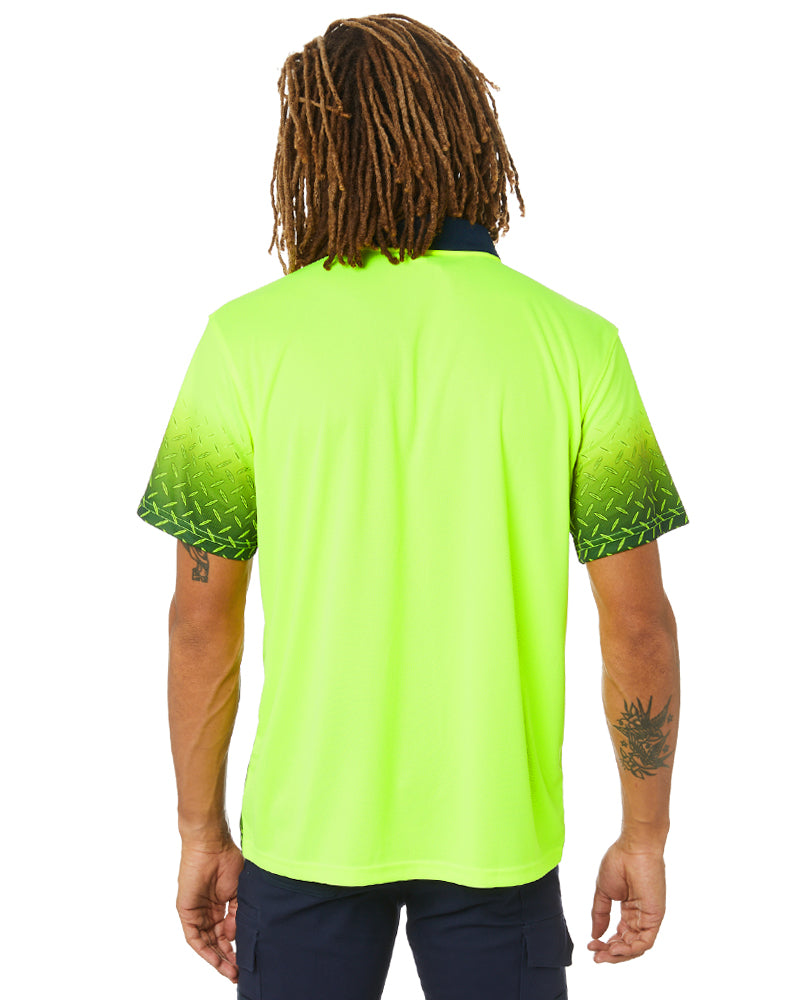 Hi Vis Sublimated Diamond Plate Polo - Yellow/Navy