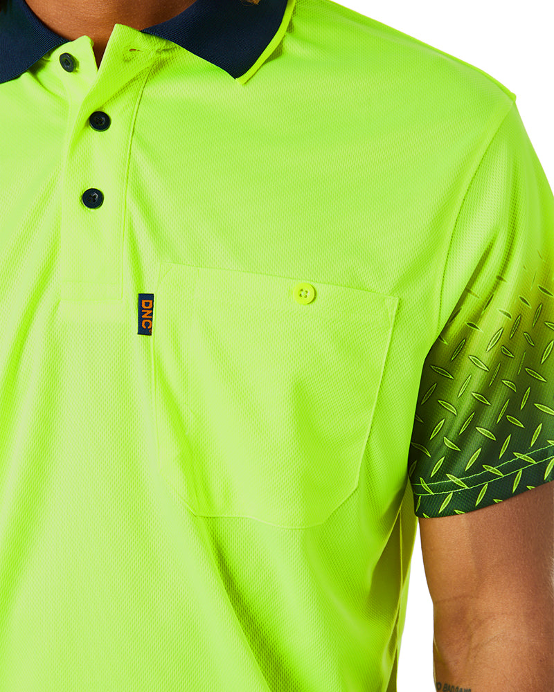 Hi Vis Sublimated Diamond Plate Polo - Yellow/Navy