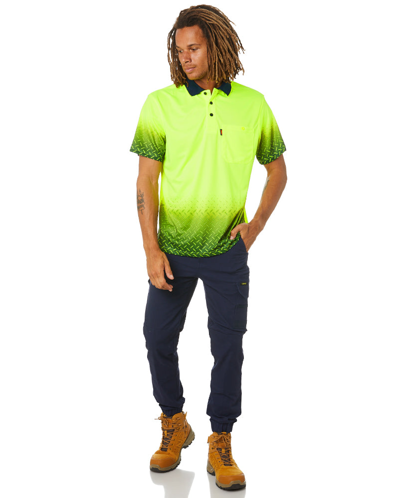 Hi Vis Sublimated Diamond Plate Polo - Yellow/Navy