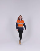 Womens Hi Vis Taped Recycled LS Drill Shirt - Orange/Navy