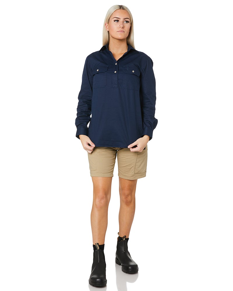 Ladies Closed Front Shirt LS - French Navy