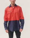 Hi Vis Cotton Drill Shirt LS (3 Pack) - Orange/Navy
