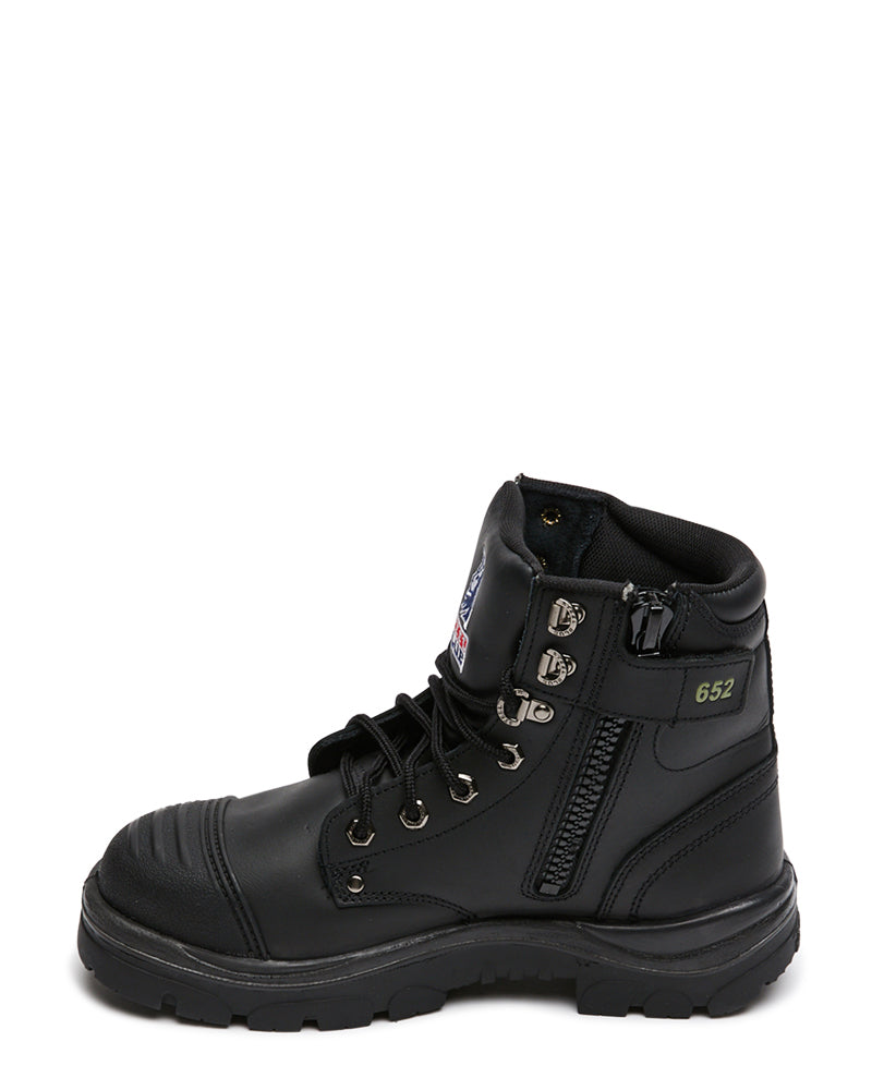 Argyle Lace Up Safety Boot with Zip and Scuff Cap - Black