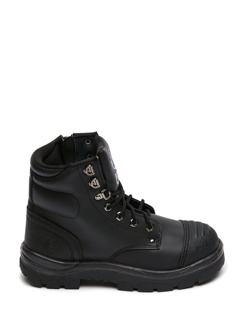 Argyle Lace Up Safety Boot with Zip and Scuff Cap - Black