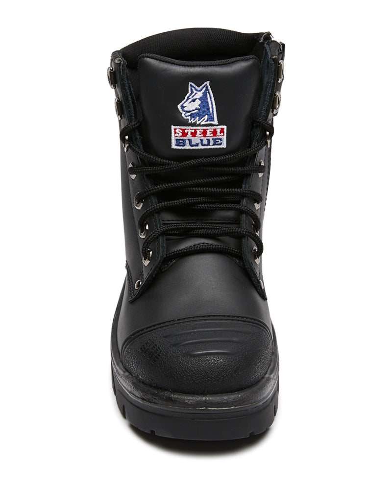 Argyle Lace Up Safety Boot with Zip and Scuff Cap - Black