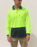 Hi Vis Cool Breathe Polo Shirt LS - Yellow/Navy