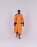 Hi Vis Taped Long Rain Coat - Orange/Navy