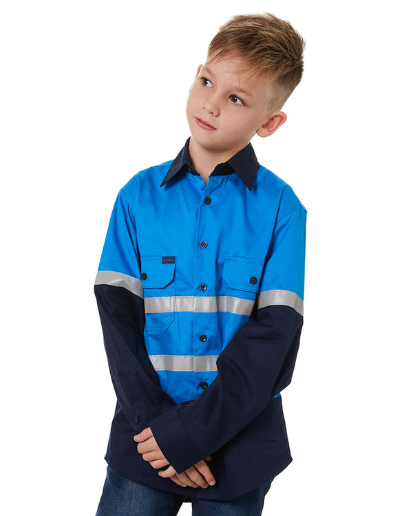 Hi Vis 2 Tone Open Front Kids Shirt - Blue/Navy