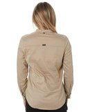 Womens Stretch V-Neck Closed Front Shirt - Stone