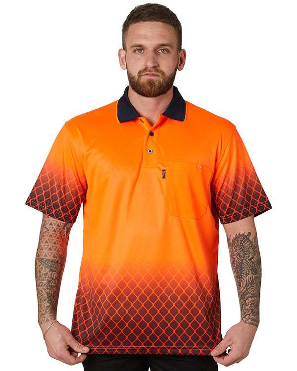 Hi Vis Sublimated Metal Mesh Polo - Orange/Navy