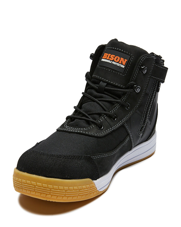Dune Zip Side Lace Up High Top Safety Shoe - Black
