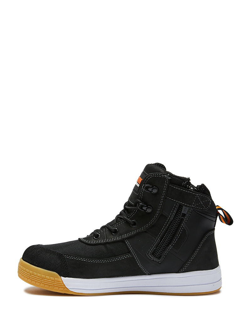 Dune Zip Side Lace Up High Top Safety Shoe - Black