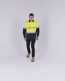 Hi Vis Recycled LS Drill Shirt - Yellow/Navy