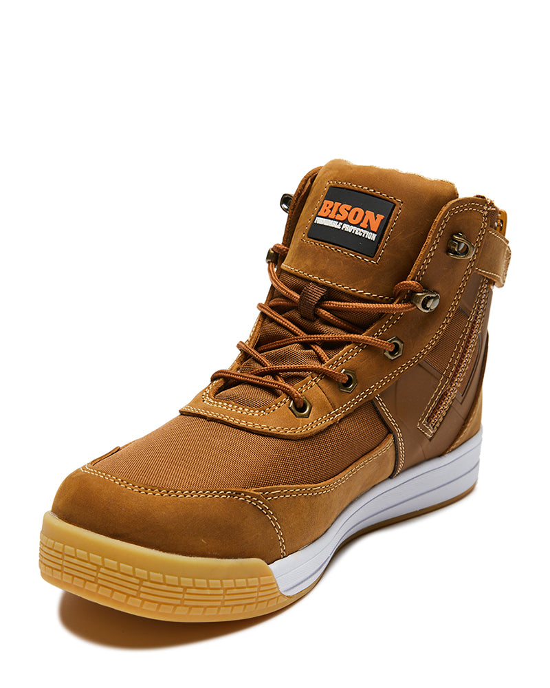 Bison Dune Zip Side Lace Up High Top Safety Shoe - Brown | Buy Online