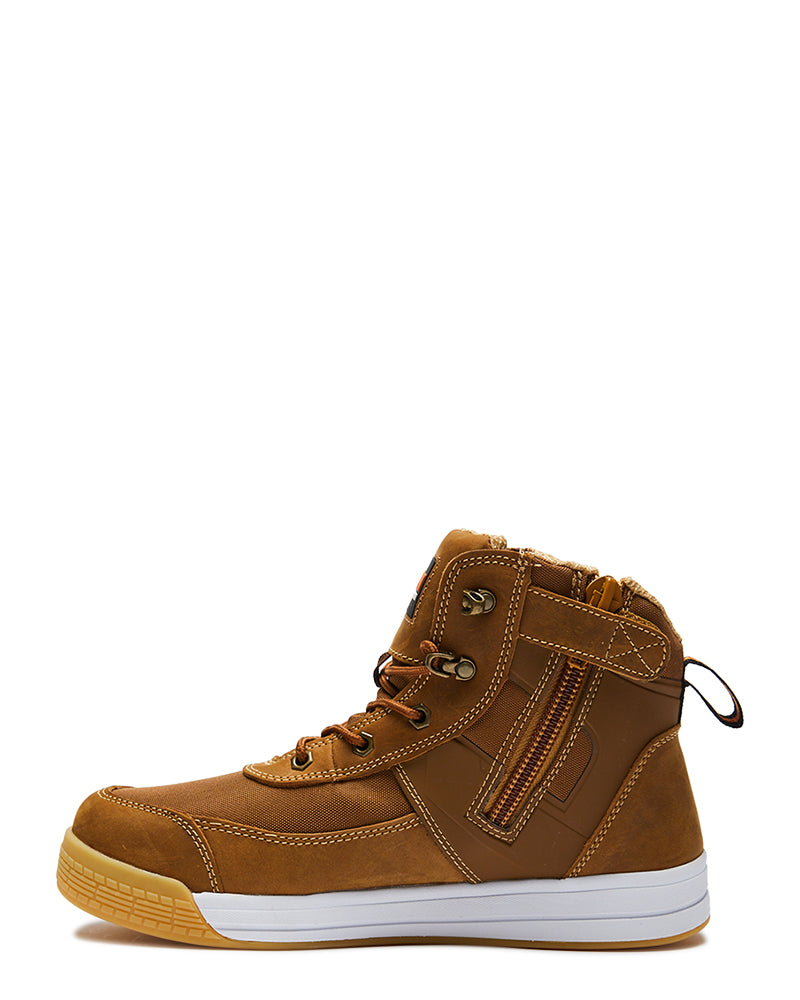 Dune Zip Side Lace Up High Top Safety Shoe - Brown