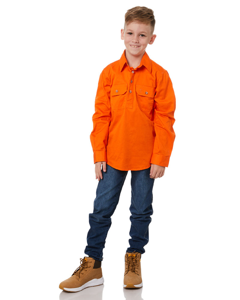 Kids Closed Front Shirt LS - Tangerine