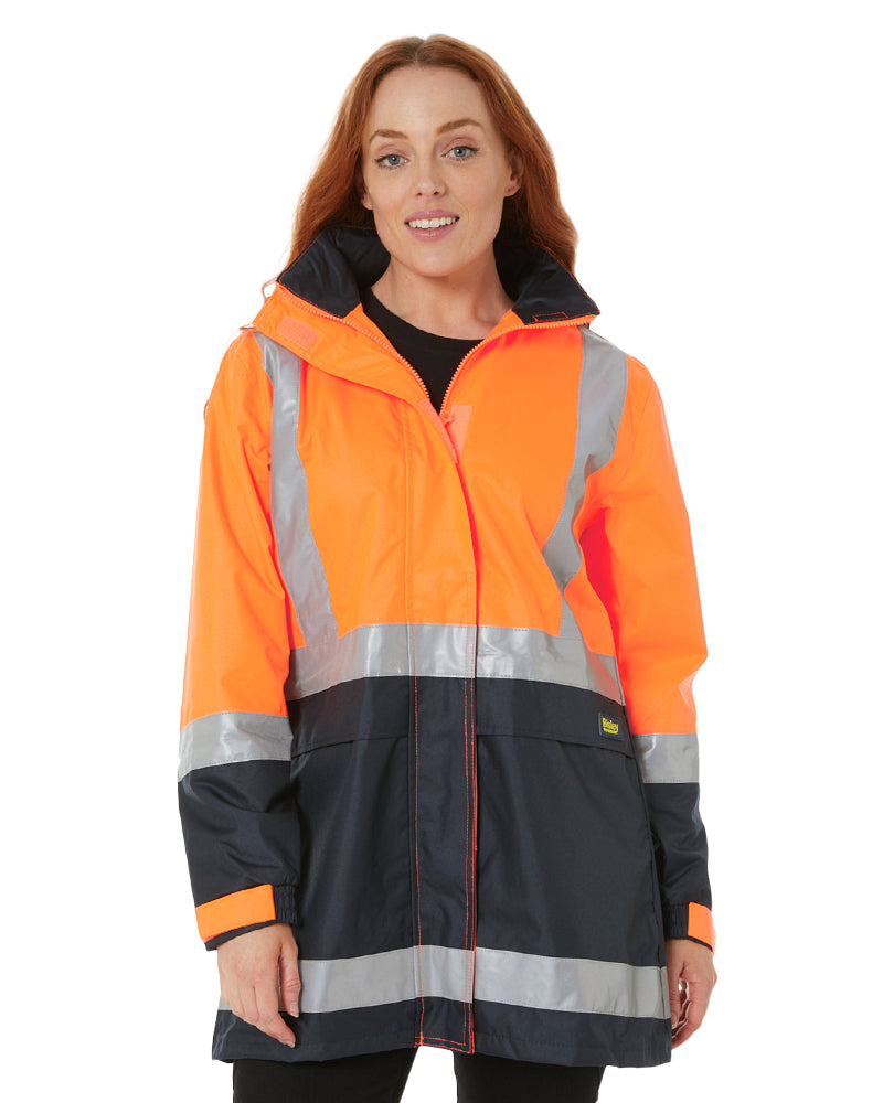 Womens H Taped Hi Vis Rain Coat - Orange/Navy