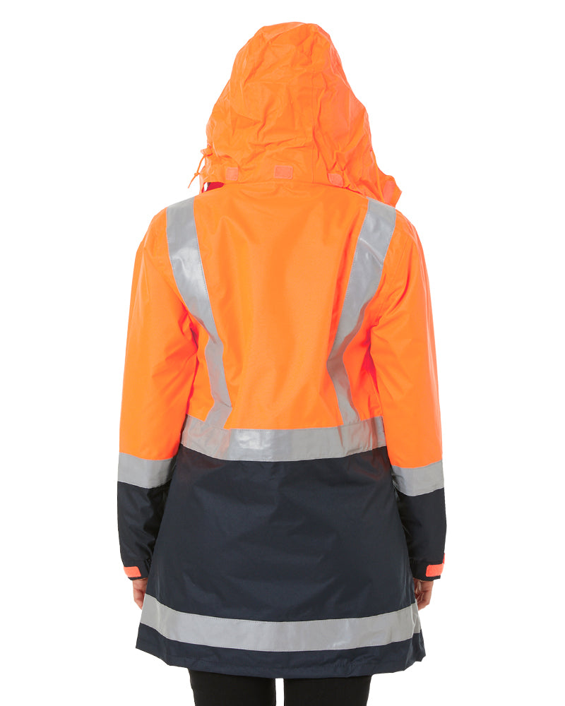 Womens H Taped Hi Vis Rain Coat - Orange/Navy