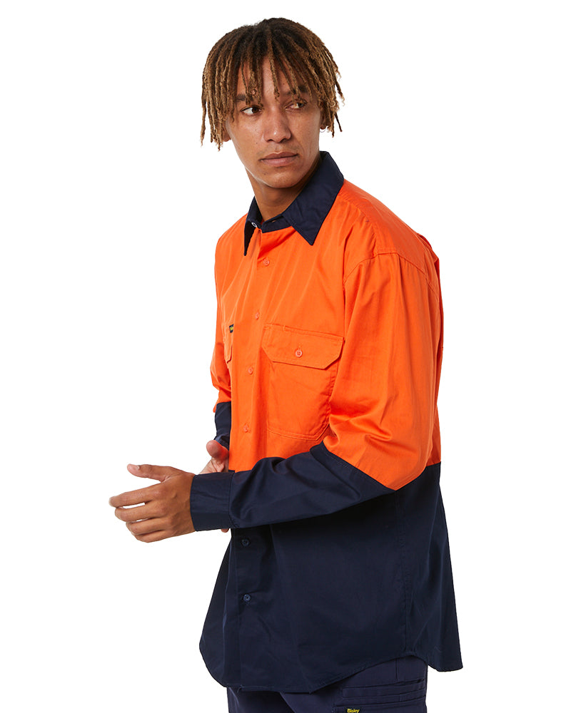 Cool Lightweight Drill Shirt LS - Orange/Navy