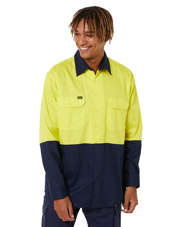 Cool Lightweight Drill Shirt LS - Yellow/Navy