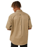 Closed Front Mens Cotton Drill SS Shirt - Khaki