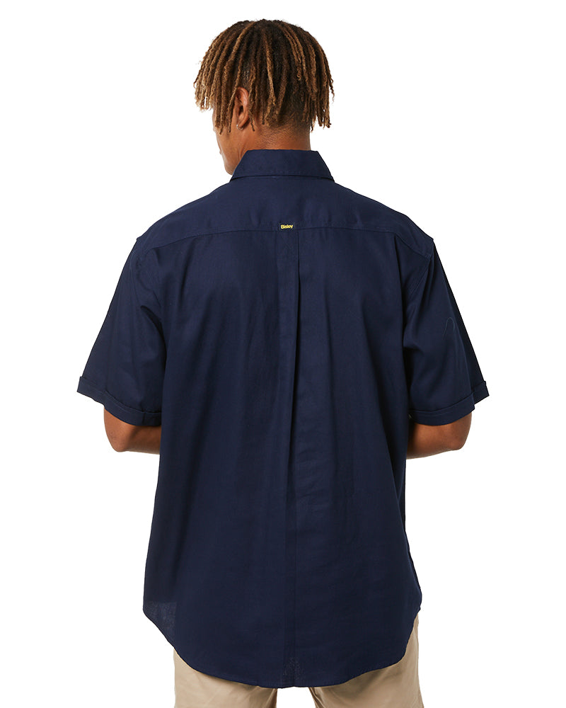 Closed Front Mens Cotton Drill SS Shirt - Navy