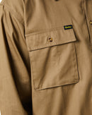 Closed Front Mens Cotton Drill LS Shirt - Khaki