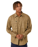 Closed Front Mens Cotton Drill LS Shirt - Khaki
