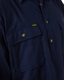 Closed Front Mens Cotton Drill LS Shirt - Navy