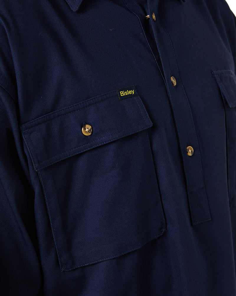 Bisley Closed Front Mens Cotton Drill LS Shirt - Navy | Buy Online