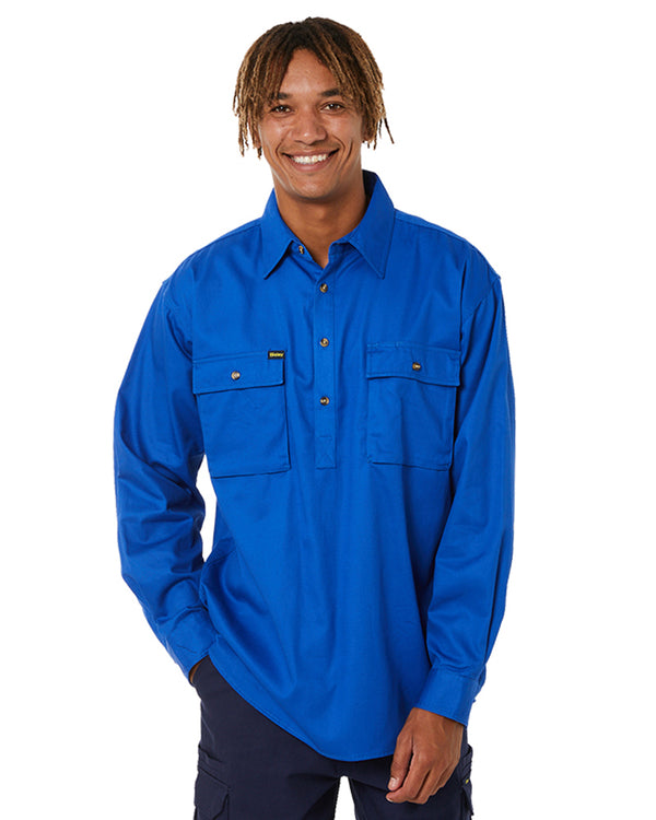 Closed Front Mens Cotton Drill LS Shirt - Royal