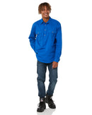 Closed Front Cotton Twill Shirt LS - Cobalt Blue