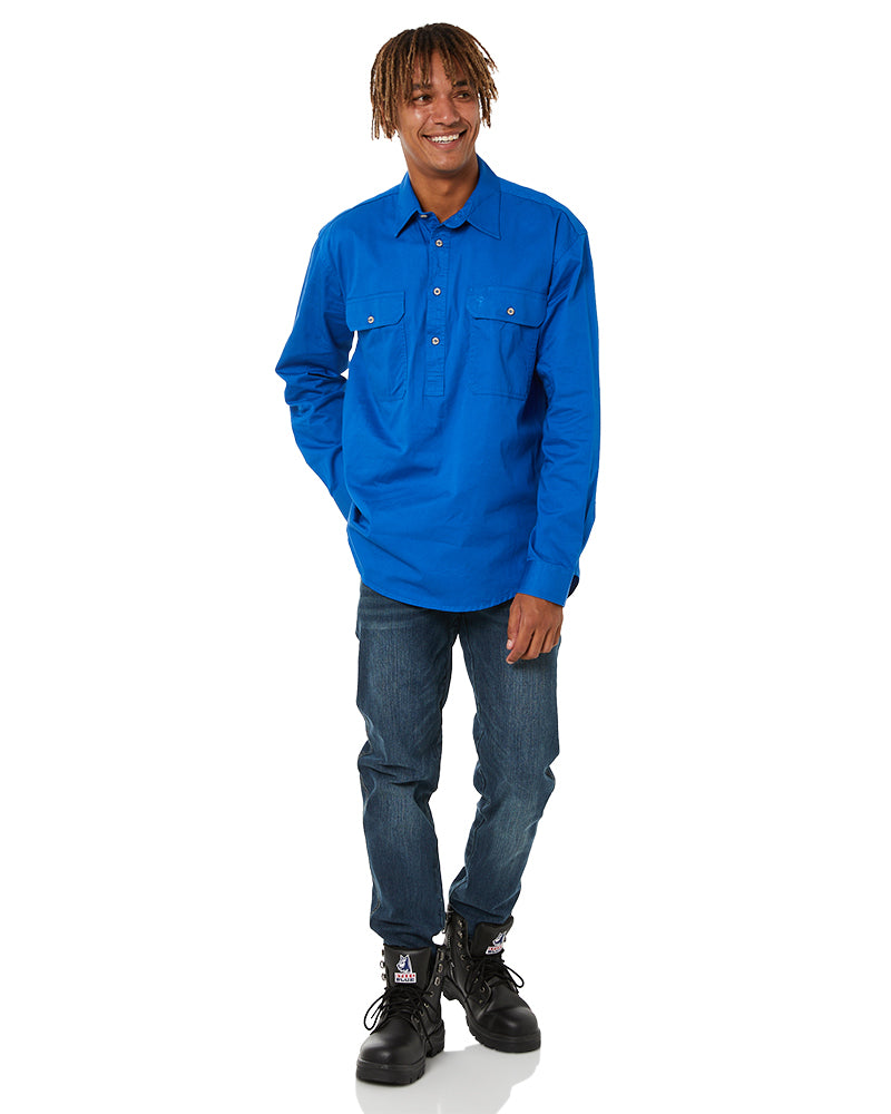 Closed Front Cotton Twill Shirt LS - Cobalt Blue