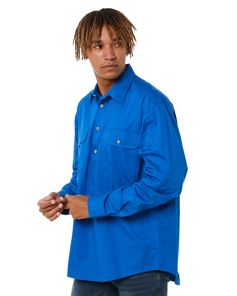 Closed Front Cotton Twill Shirt LS - Cobalt Blue